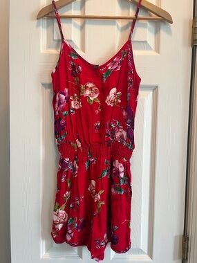 Red Floral Spaghetti Strap Romper
